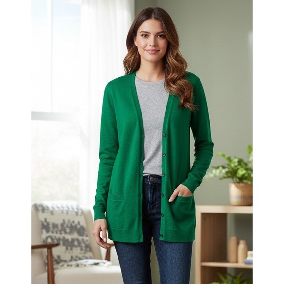 GAP Sweaters - Gap Cardigan Sweater Women's Size M Green Cotton Silk Blend V Neck Pockets Cozy